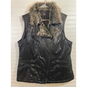 I Love RONSON Vest Womens SZ XL Black Faux Leather Faux Fur Excellent Condition
